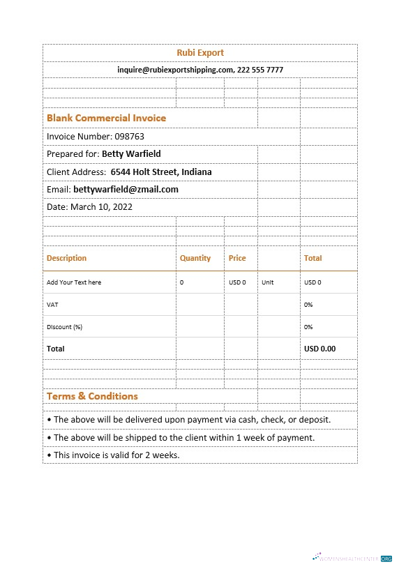 Download Blank Commercial Invoice Photoshop template